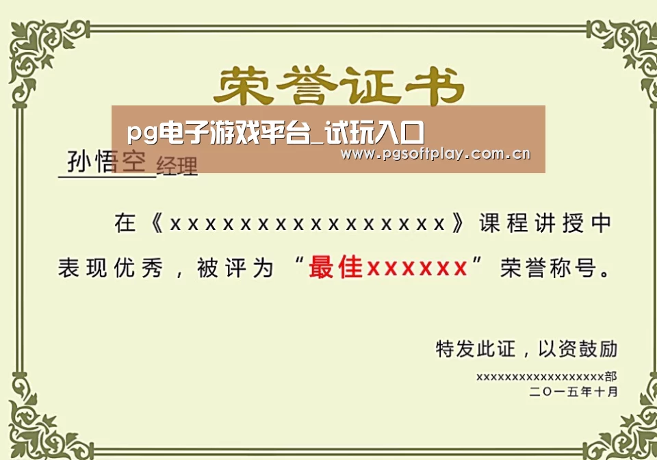 pg电子试玩荣誉证书二